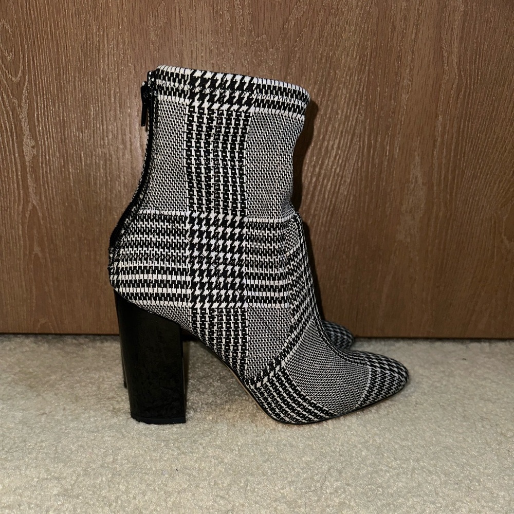 Plaid Ankle Boots - Black and White
